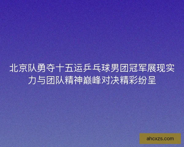 北京队勇夺十五运乒乓球男团冠军展现实力与团队精神巅峰对决精彩纷呈